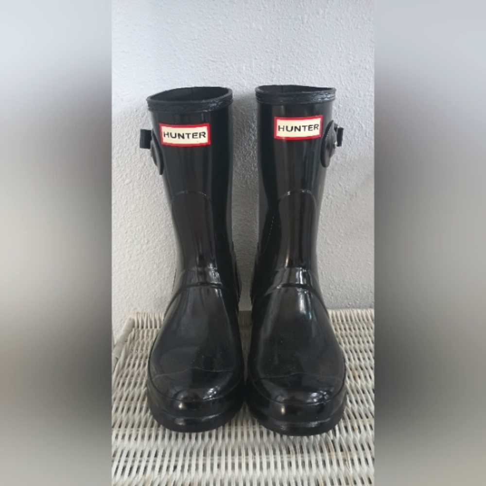 Hunter Mid Calf Glossy Black Rain Boots